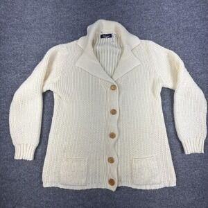 Vintage Eileen Cardigan Sweater Womens 48 White Knit Collared Button 80s
